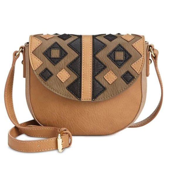 INC Colorblock Saddle Flap Blue Crossbody Bag Brown NWT - Picture 1 of 6